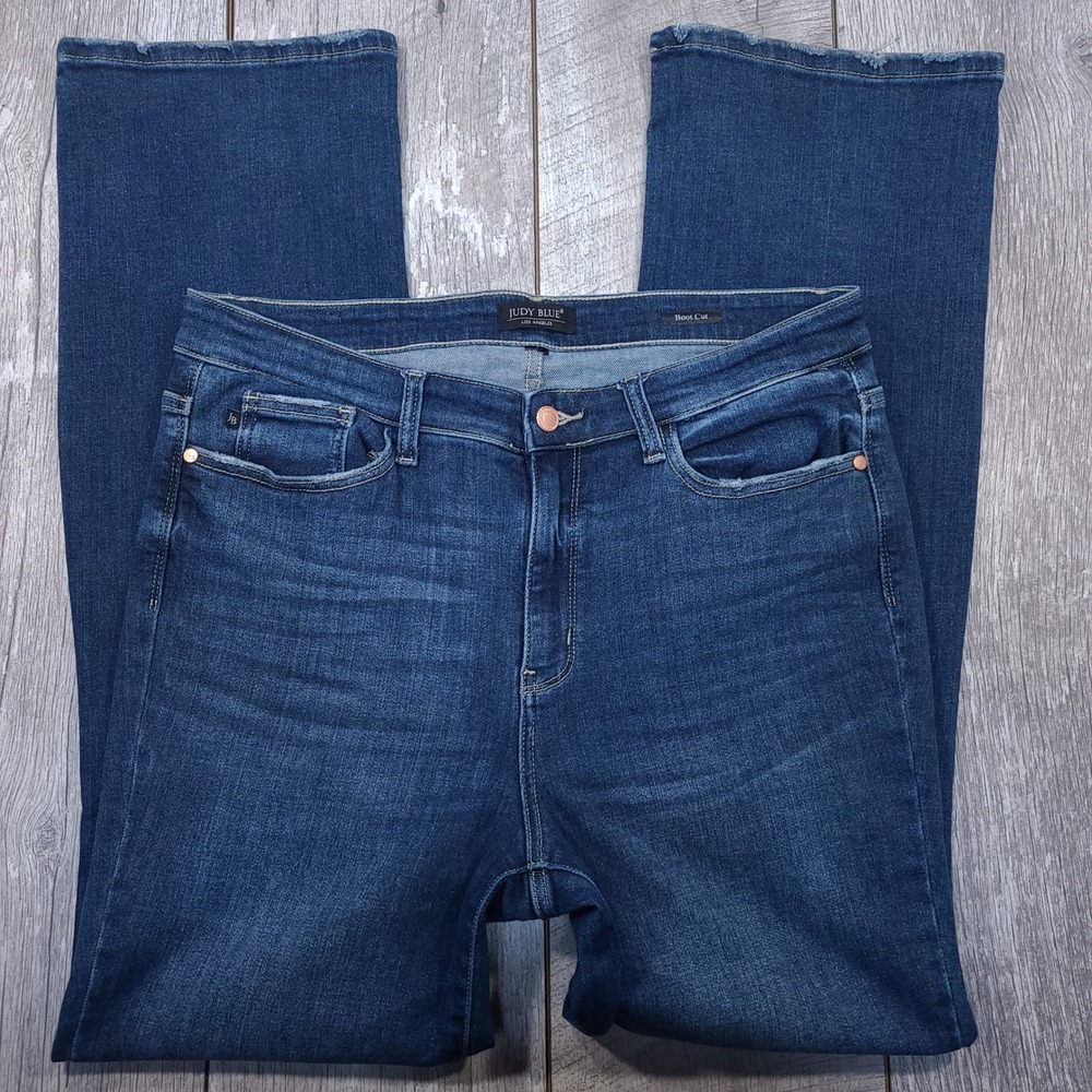 Judy Blue Bootcut Jeans Women Size 15 Blue Dark Wash Frayed Hem Western Cowgirl - Picture 4 of 8
